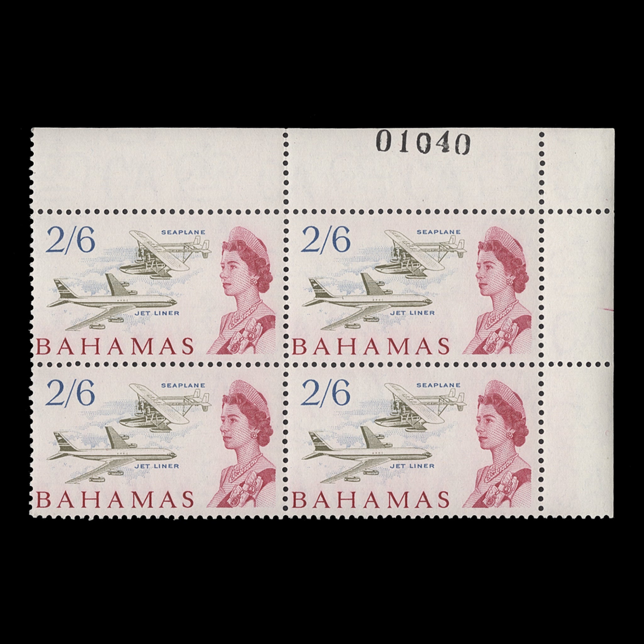 Bahamas 1965 (MNH) 2s6d Aircraft sheet number block