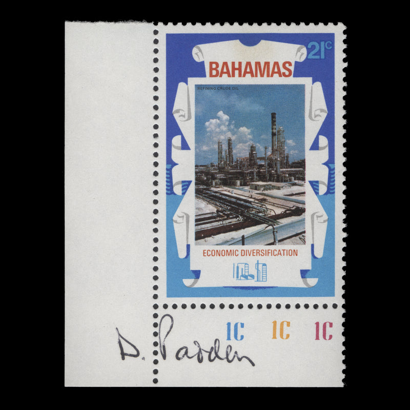 Bahamas 1975 (MNH) 21c Petrochemical Industries single signed by designer