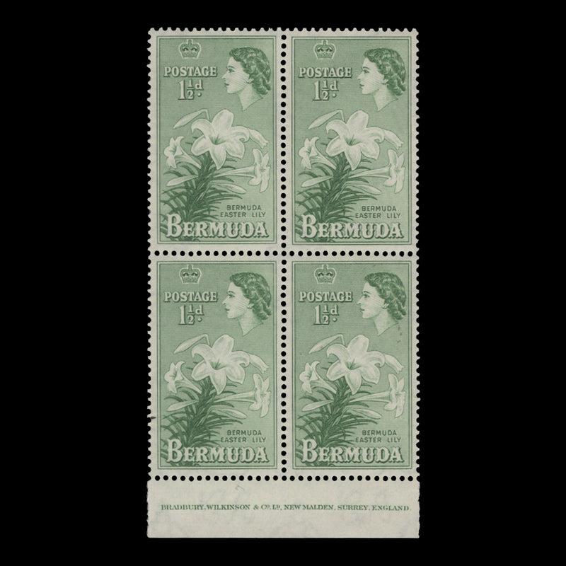 Bermuda 1953 (MNH) 1½d Easter Lily imprint block