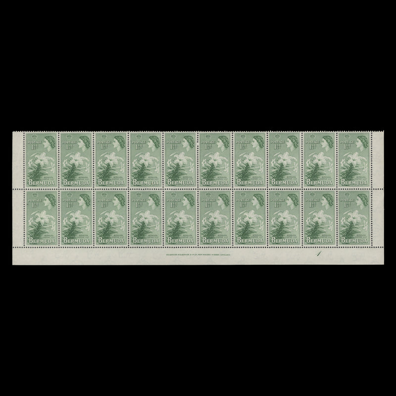 Bermuda 1953 (MNH) 1½d Easter Lily imprint/plate 1 block