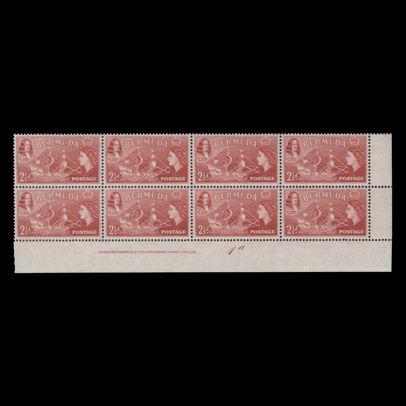 Bermuda 1953 (MNH) 2½d Sir George Somers imprint/plate 1a block