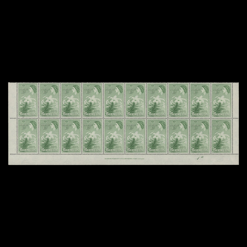 Bermuda 1954 (MNH) 1½d Easter Lily imprint/plate 1a block