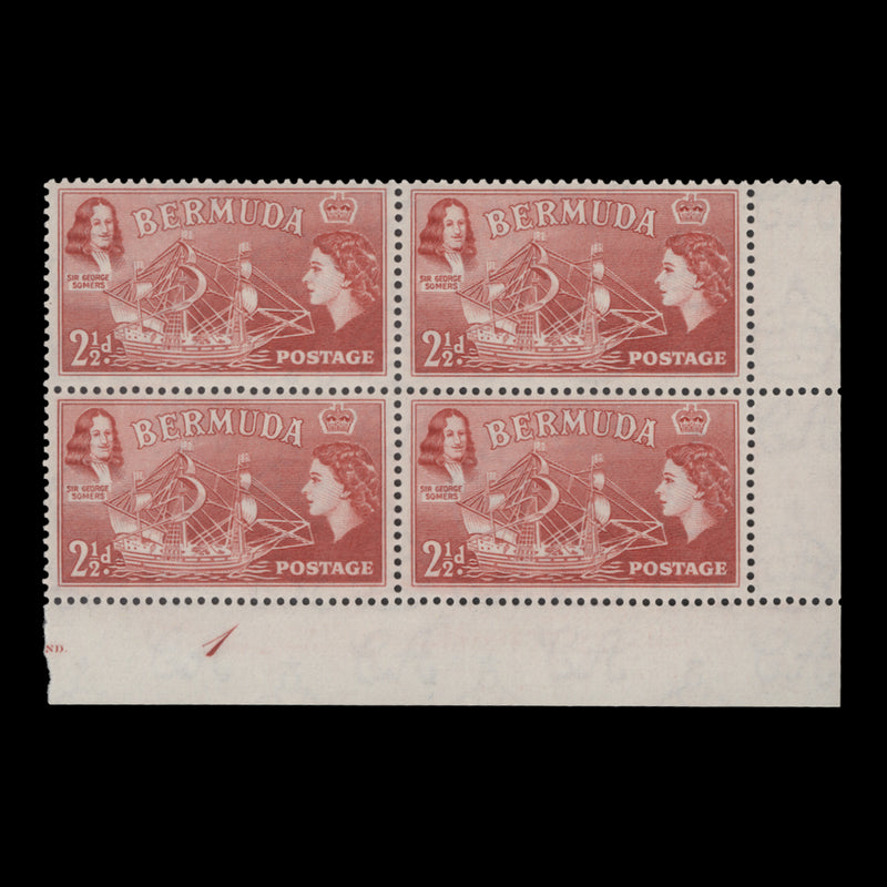 Bermuda 1954 (MNH) 2½d Sir George Somers plate 1 block
