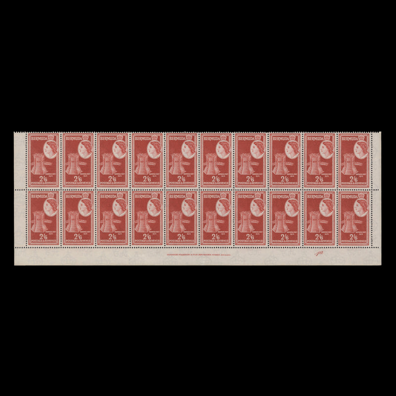 Bermuda 1957 (MNH) 2s6d Warwick Fort imprint/plate 1a block