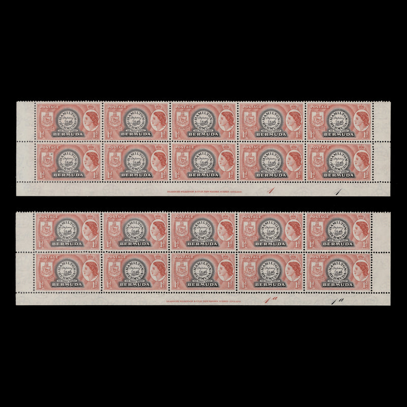 Bermuda 1960 (MLH) 1d Postmaster Perot's Stamp imprint/plate blocks