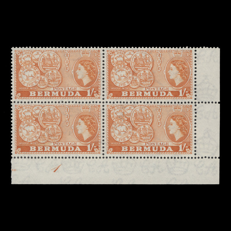 Bermuda 1960 (MNH) 1s Early Coinage plate 1 block