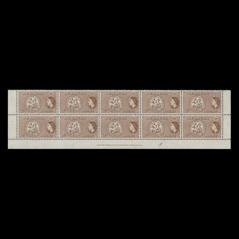 Bermuda 1960 (MNH) 2s Arms of St George imprint/plate 1 block