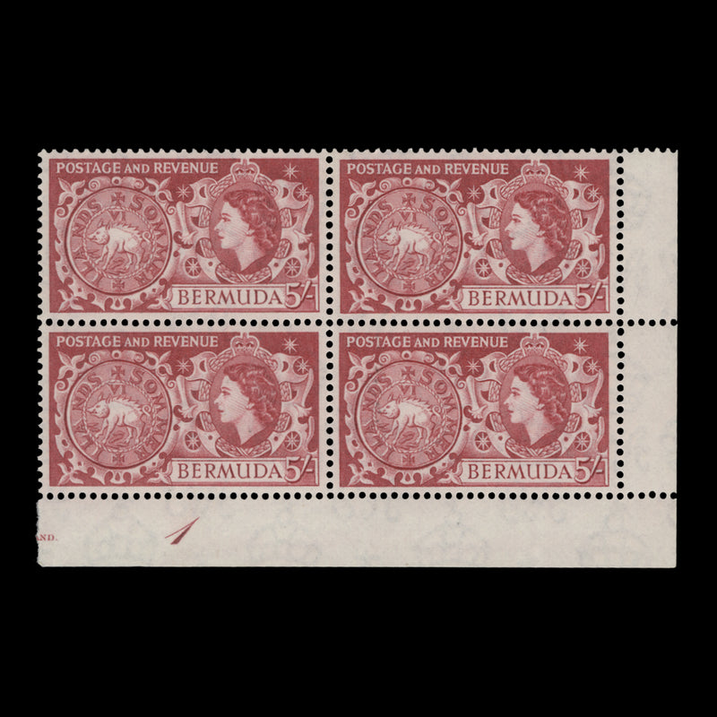 Bermuda 1960 (MNH) 5s Tog Coin plate 1 block