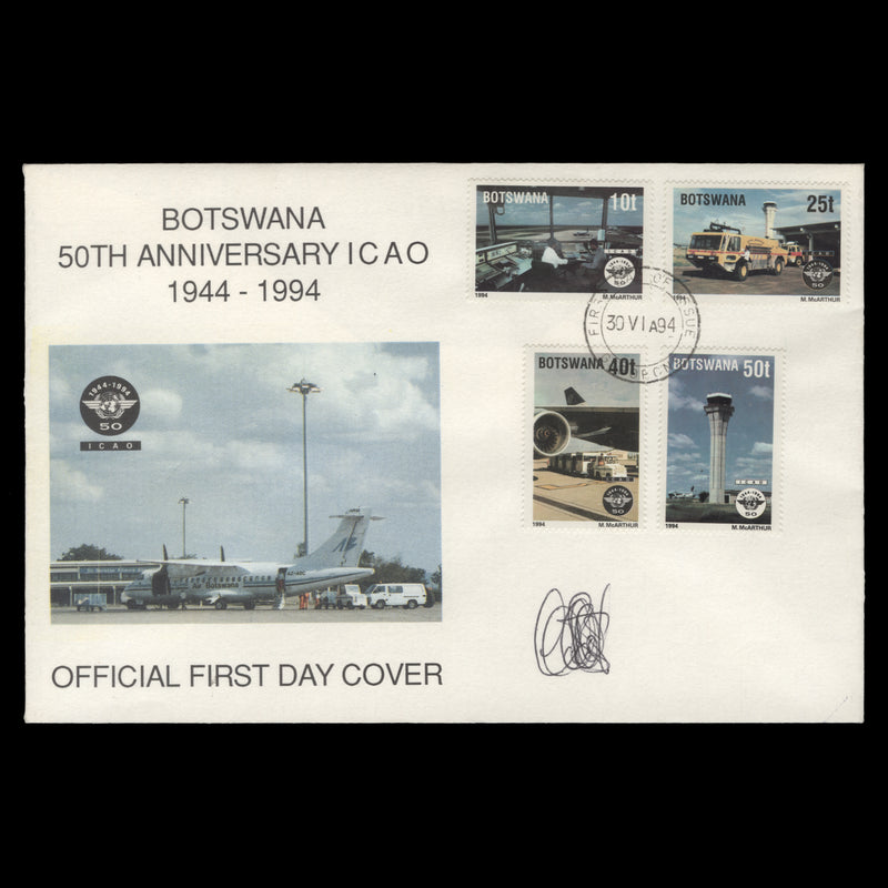 Botswana 1994 ICAO Anniversary first day cover signed by designer