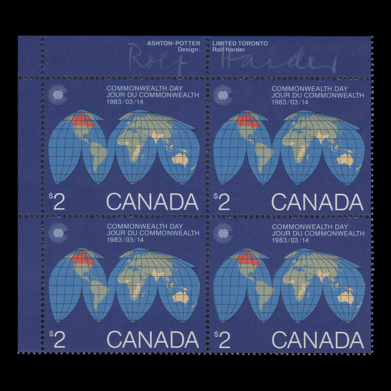 Canada 1983 (MNH) $2 Commonwealth Day imprint block signed by Rolf Harder