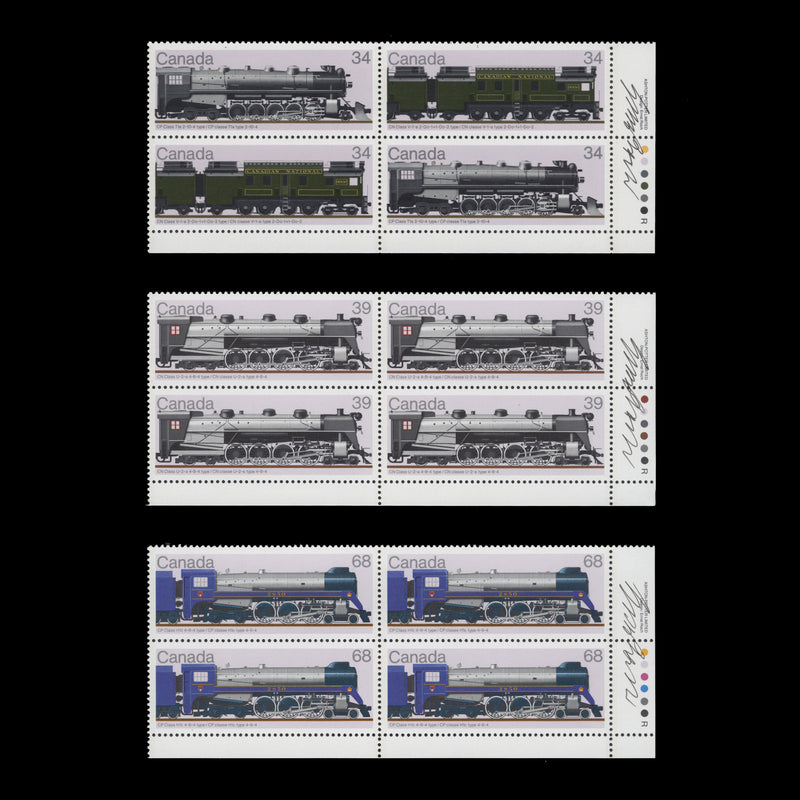 Canada 1986 (MNH) Locomotives imprint/traffic light blocks signed by designer