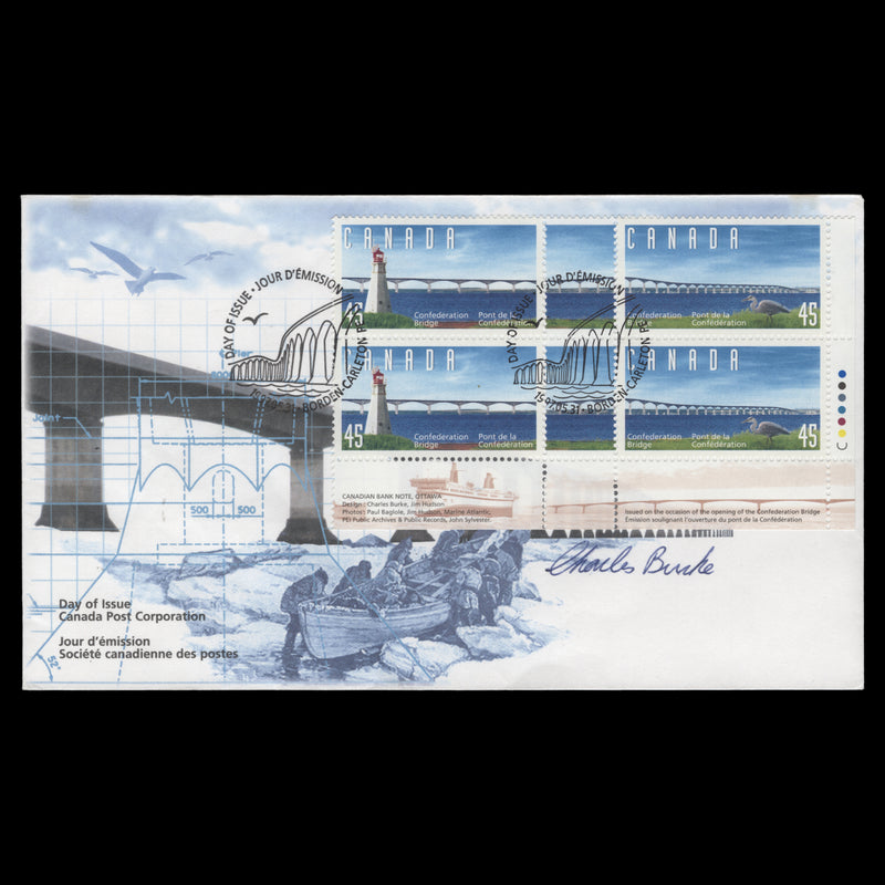 Canada 1997 Confederation Bridge first day cover signed by Charles Burke