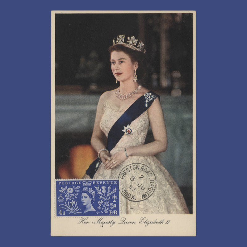 Great Britain 1953 (FDC) 4d Coronation, HARROW