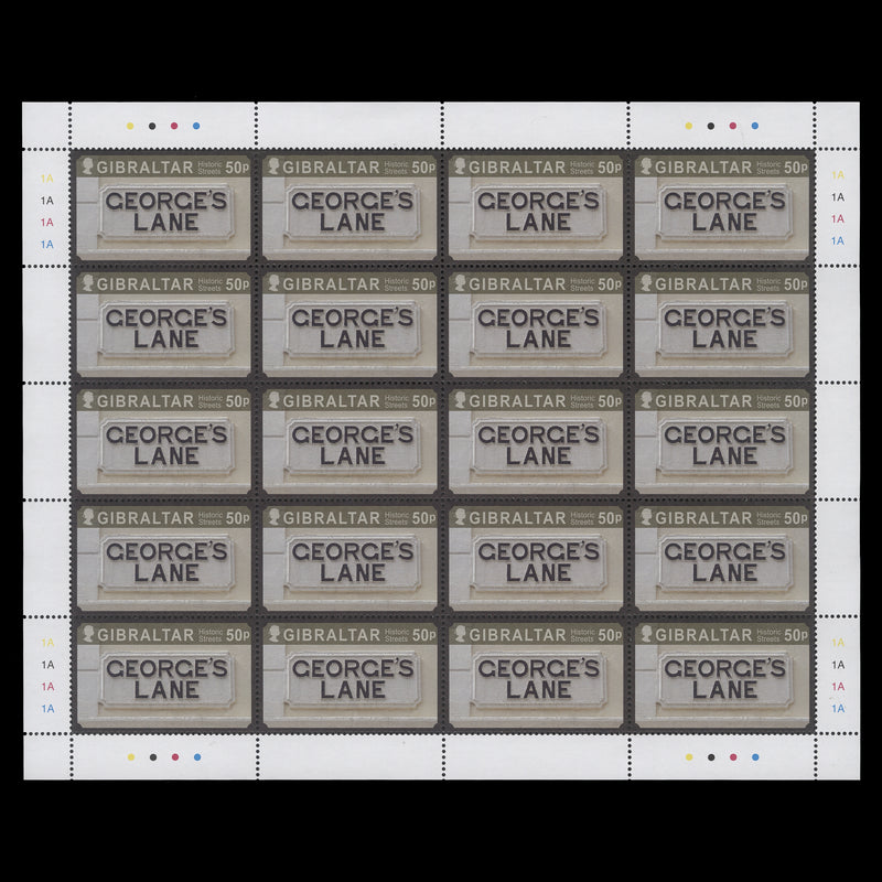 Gibraltar 2016 (MNH) 50p George's Lane sheet of 20 stamps