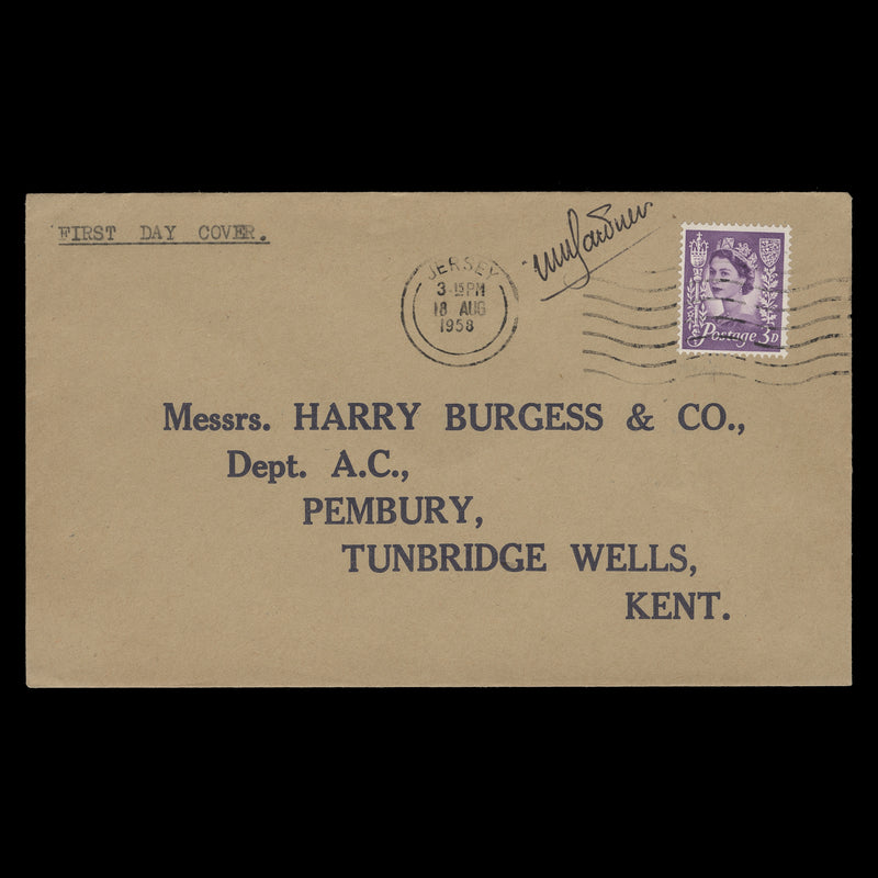 Jersey 1958 3d Deep Lilac first day cover signed by designer