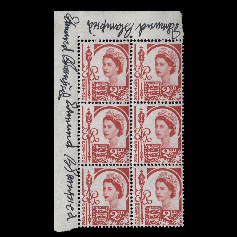 Jersey 1964 (MNH) 2½d Carmine-Red block signed by Edmund Blampied