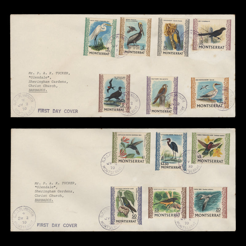 Montserrat 1970 Birds Definitives first day covers