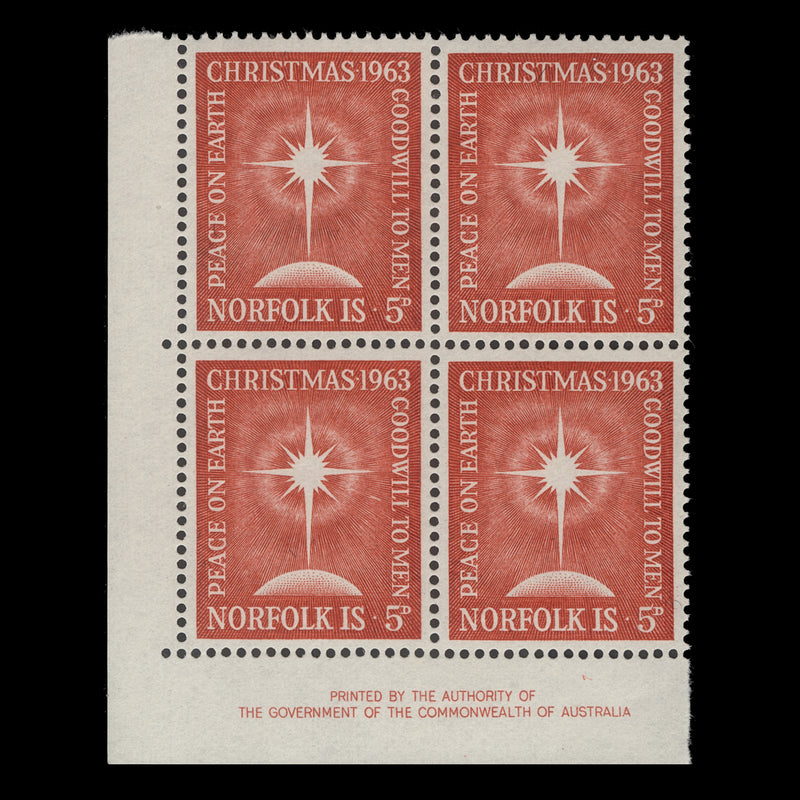 Norfolk Island 1963 (MNH) 5d Christmas imprint block