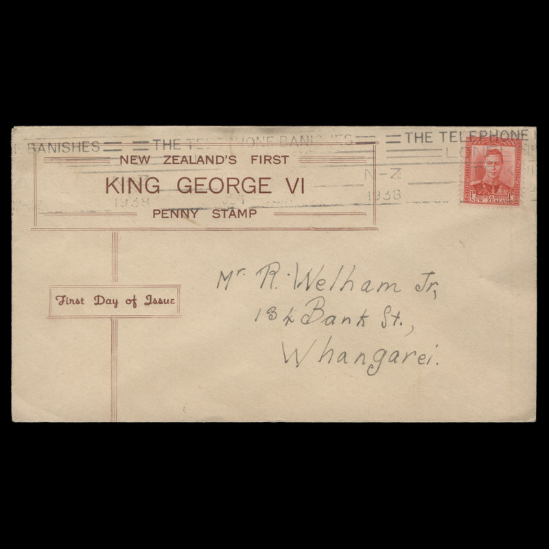 New Zealand 1938 (FDC) 1d King George VI definitive