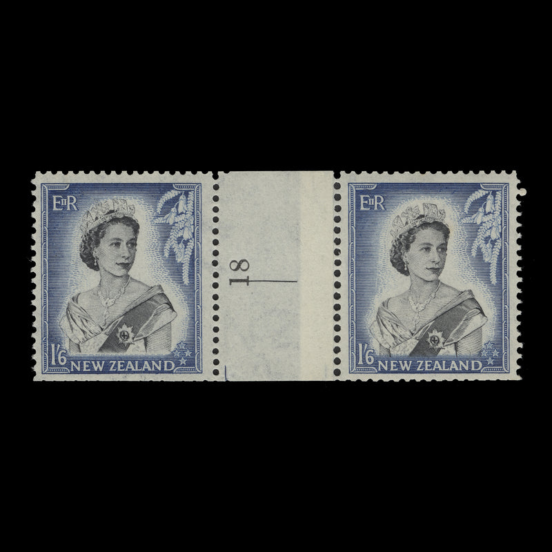 New Zealand 1954 (MNH) 1s6d Queen Elizabeth II coil join 18 pair