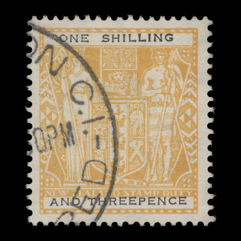 New Zealand 1955 (Used) 1s3d Arms with upright watermark, vertical mesh paper