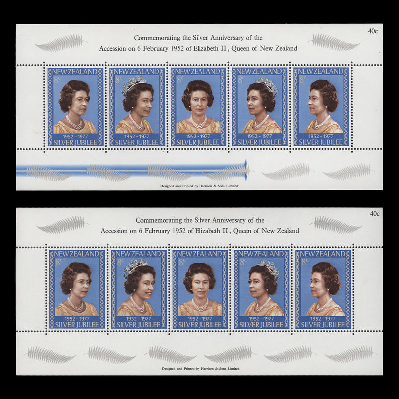 New Zealand 1977 (Variety) Silver Jubilee miniature sheet with blue blade flaw