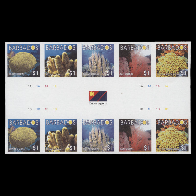 Barbados 2004 Coral imperforate proof gutter plate block