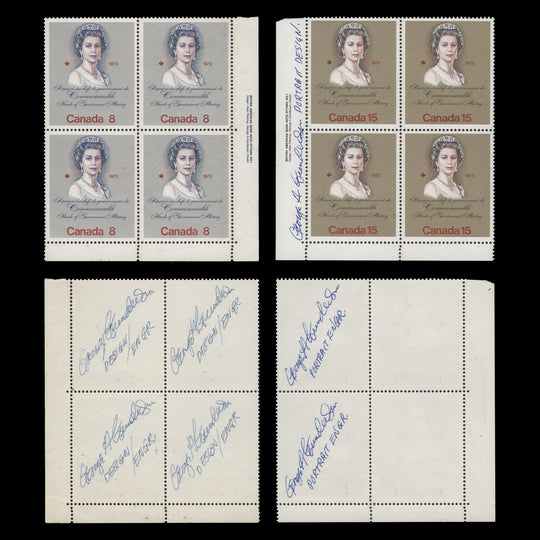 Canada 1973 (MNH) Royal Visit imprint blocks signed by designer