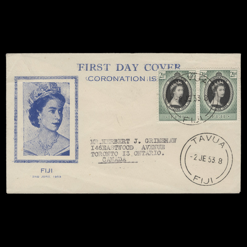 Fiji 1953 (FDC) 2½d Coronation pair, TAVUA
