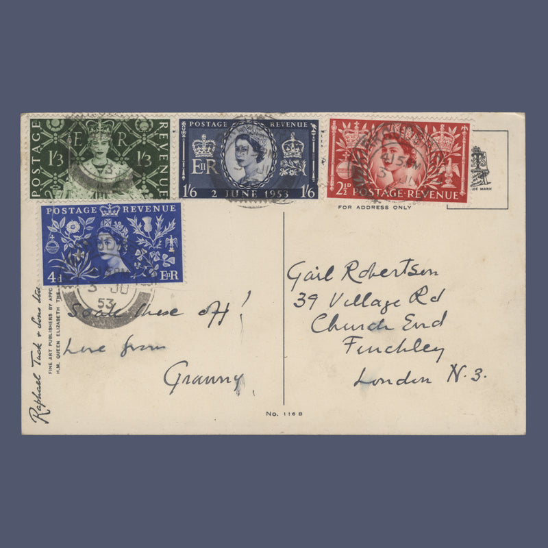 Great Britain 1953 Coronation first day postcard, KIRKCUDBRIGHT