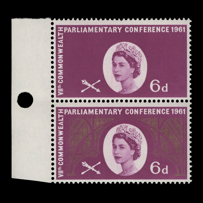Great Britain 1961 (Error) 6d Parliamentary Conference pair missing gold