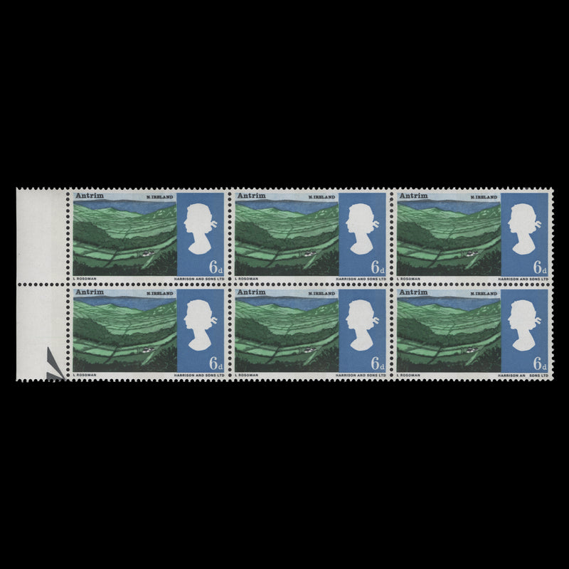 Great Britain 1966 (MNH) 6d Landscapes phosphor block with 'AN' flaw