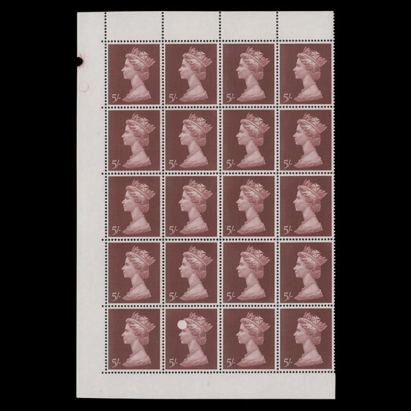 Great Britain 1969 (Variety) 5s Crimson-Lake block with confetti flaw