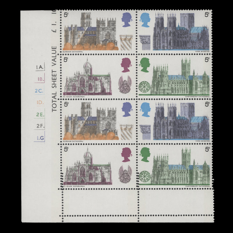 Great Britain 1969 (Variety) 5d Cathedrals misperf cylinder block