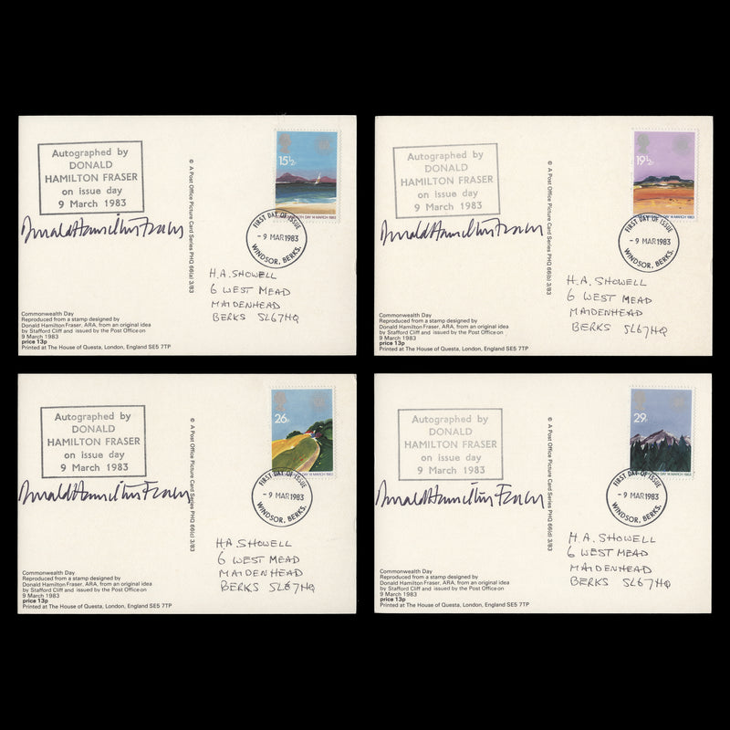 Great Britain 1983 Geographical Regions first day PHQ cards signed by designer