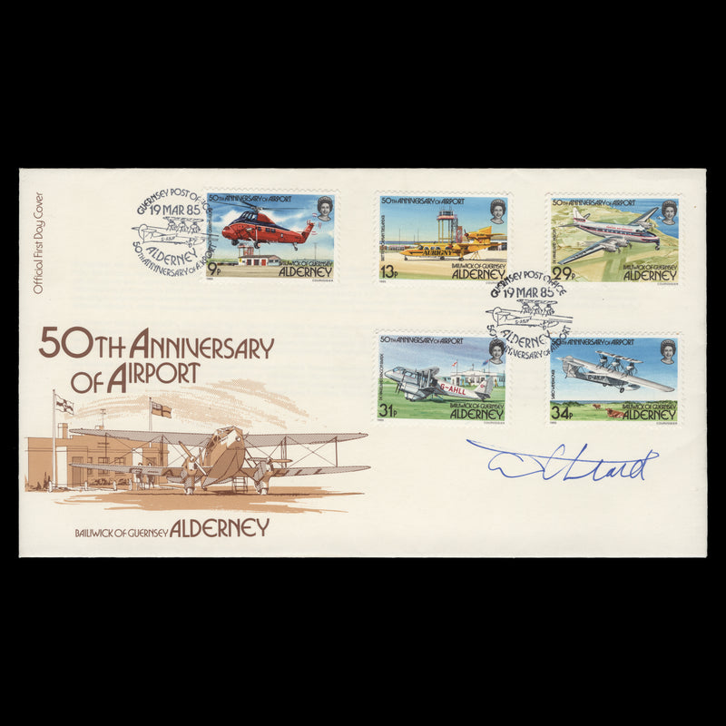 Alderney 1985 Airport Anniversary first day cover signed by designer