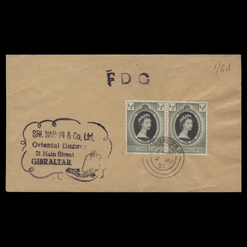 Gibraltar 1953 (FDC) ½d Coronation pair