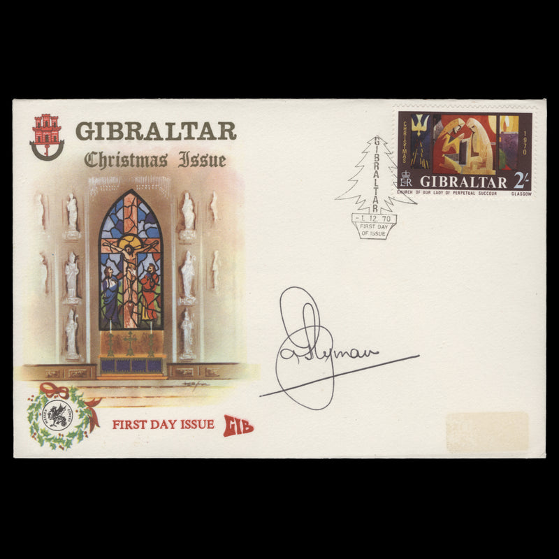 Gibraltar 1970 Christmas first day cover signed by designer Freddy Ryman