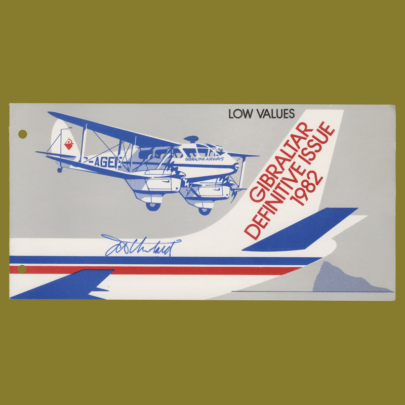 Gibraltar 1982 Aircraft Low Value Definitives presentation pack signed by designer