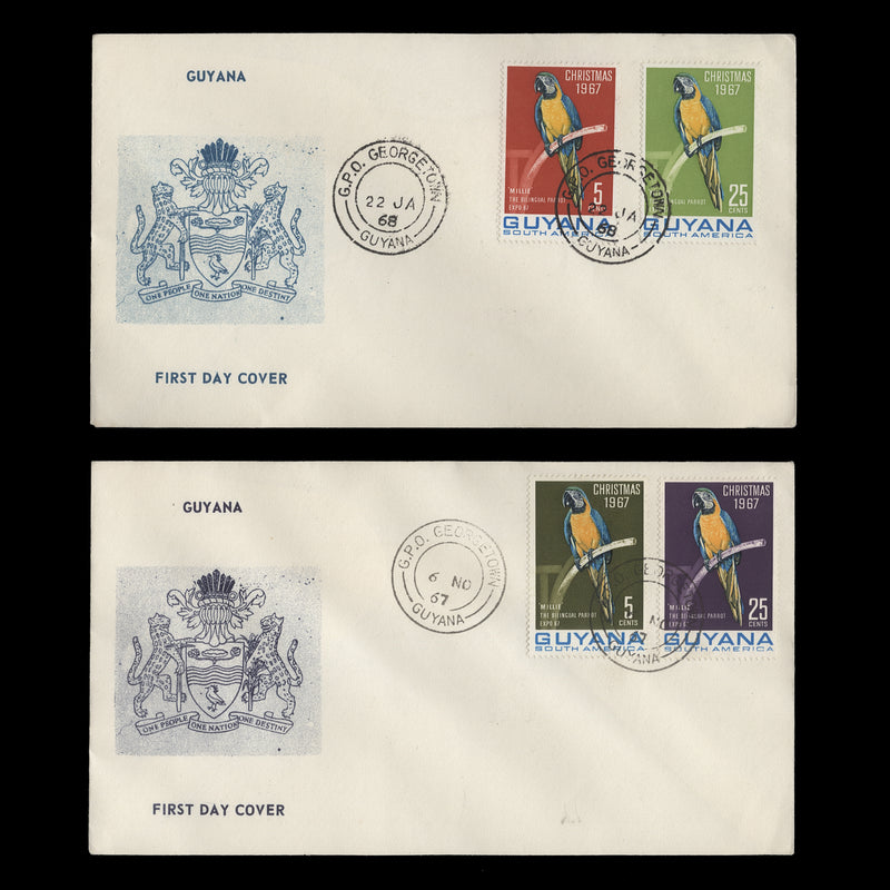 Guyana 1967-68 Christmas/Parrots first day covers, GEORGETOWN