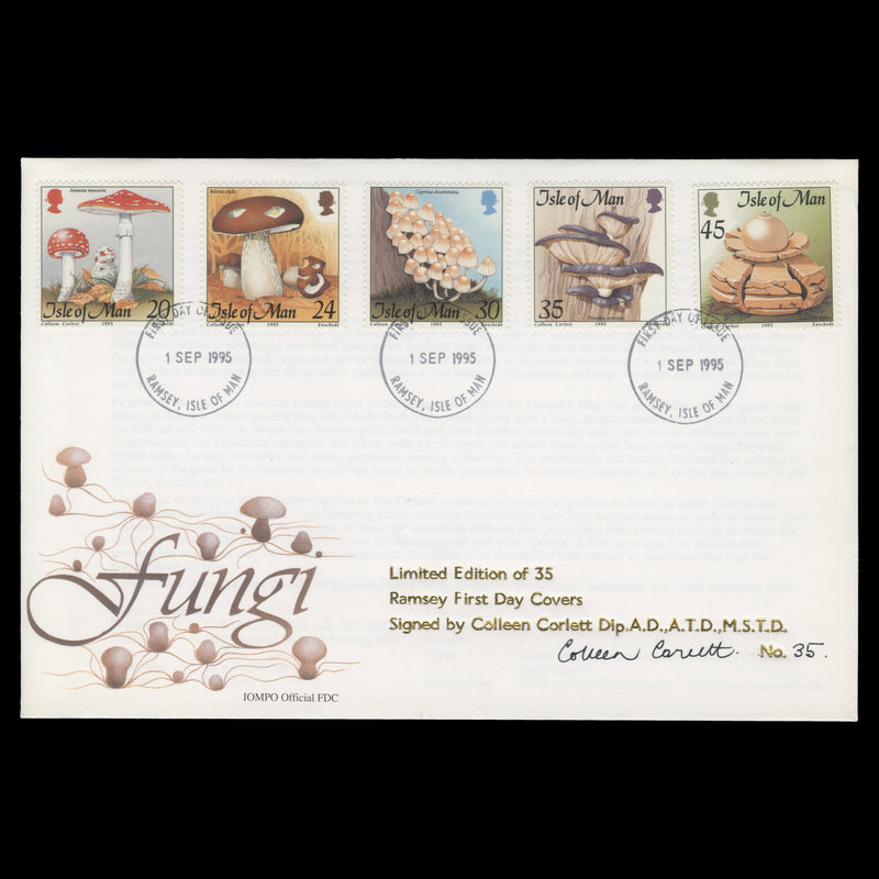 Isle of Man 1995 Fungi first day cover signed by designer Colleen Corlett