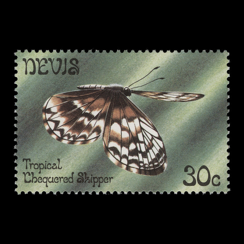 Nevis 1983 (Variety) 30c Tropical Chequered Skipper with watermark to right
