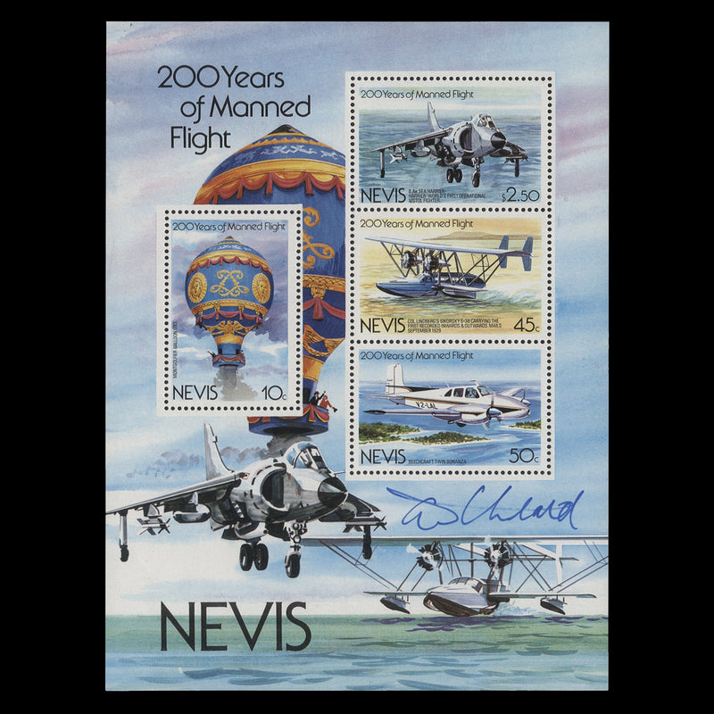 Nevis 1983 (MNH) Manned Flight Bicentenary miniature sheet signed by designer
