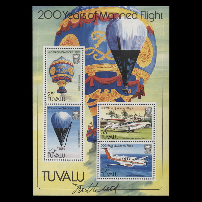 Tuvalu 1983 (MNH) Manned Flight Bicentenary miniature sheet signed by designer