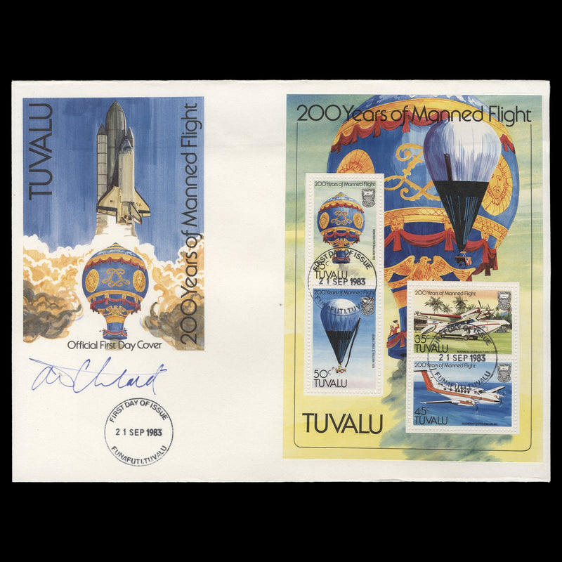 Tuvalu 1983 Manned Flight Bicentenary first day cover signed by designer