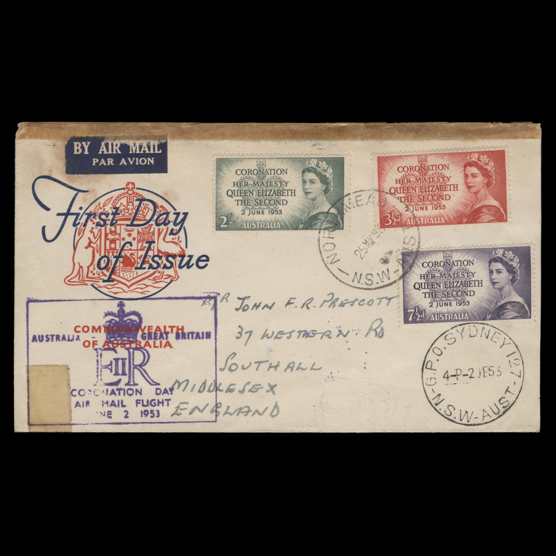 Australia 1953 Coronation double-dated first day/flight day cover