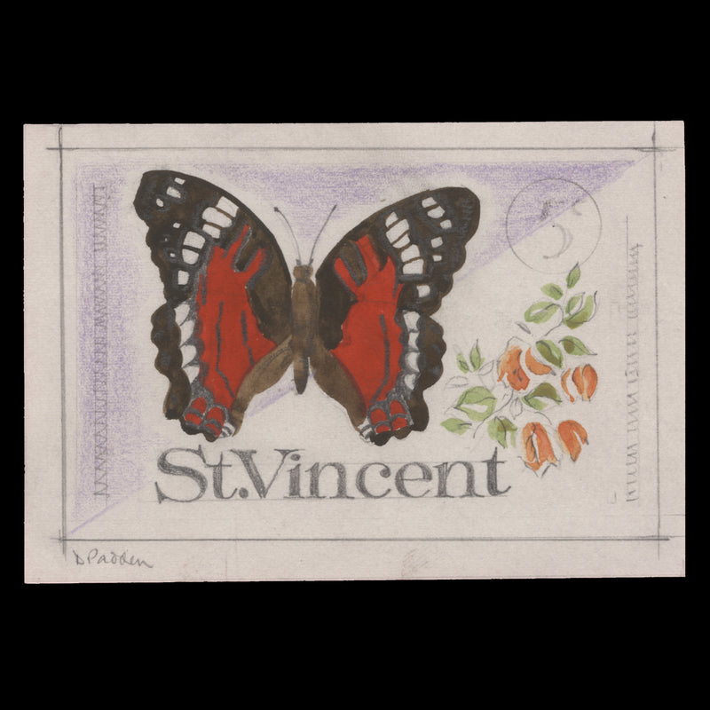 Saint Vincent 1978 Butterflies & Bougainvilleas watercolour sketch