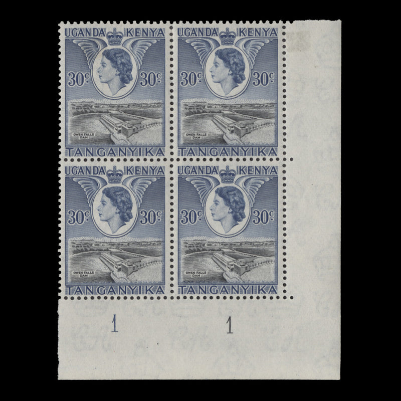 Kenya Uganda Tanganyika 1954 (MMH) 30c Owen Falls plate 1–1 block