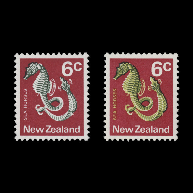 New Zealand 1973 (Error) 6c Sea Horses missing yellow-green