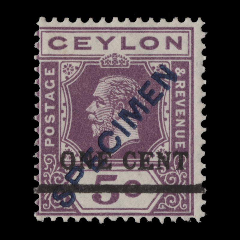 Ceylon 1918 (MLH) 1c/5c KGV Provisional with SPECIMEN overprint